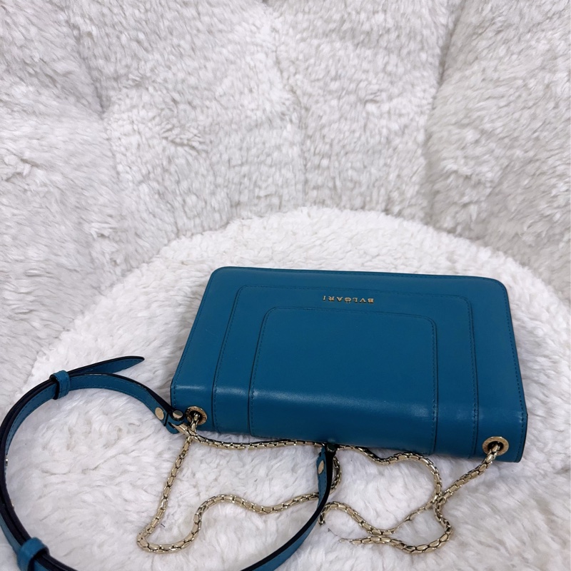 BVLGARI 孔雀藍/綠松石色經典橫版蛇頭包（全配）-20