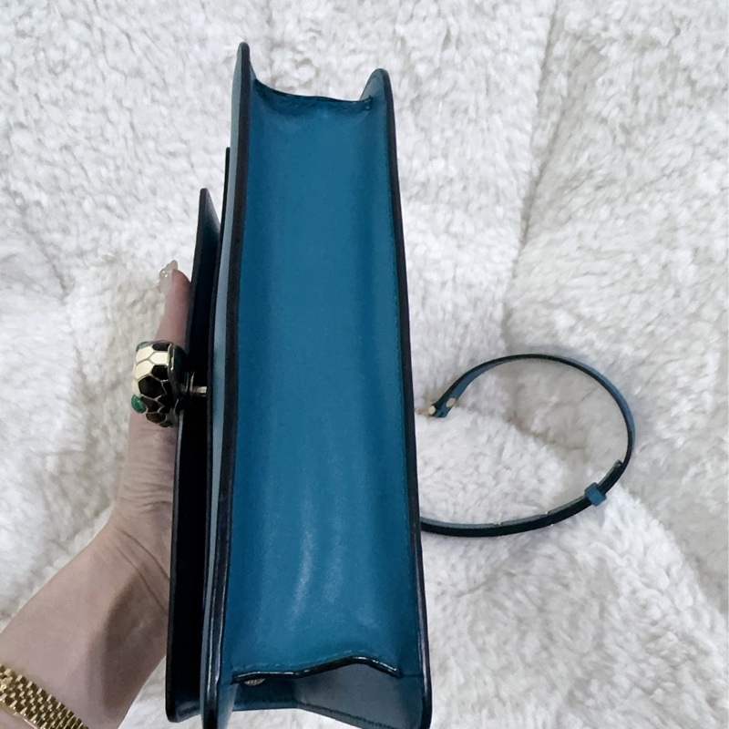 BVLGARI 孔雀藍/綠松石色經典橫版蛇頭包（全配）-21