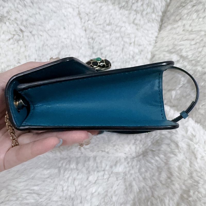 BVLGARI 孔雀藍/綠松石色經典橫版蛇頭包（全配）-23