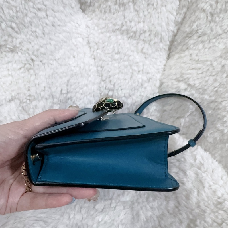 BVLGARI 孔雀藍/綠松石色經典橫版蛇頭包（全配）-25
