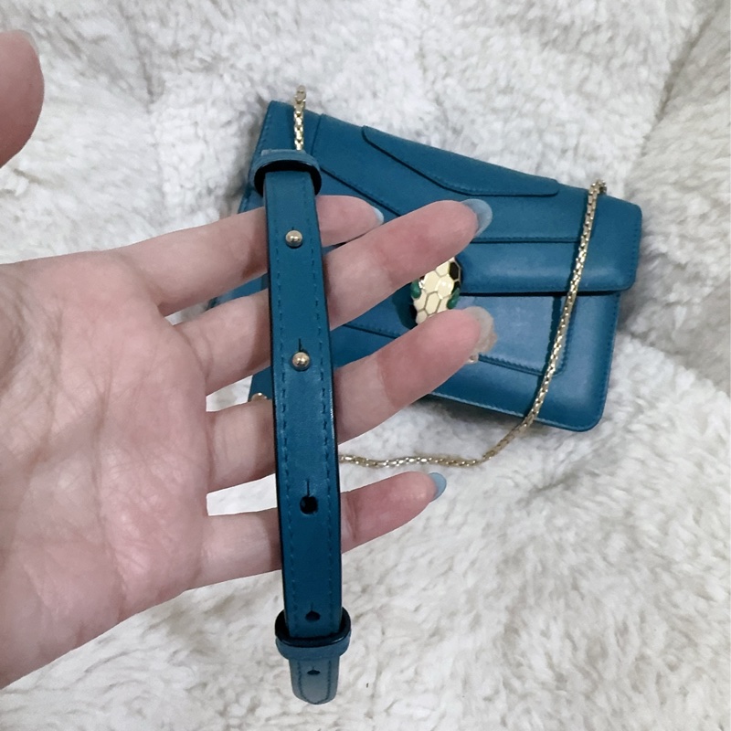 BVLGARI 孔雀藍/綠松石色經典橫版蛇頭包（全配）-36