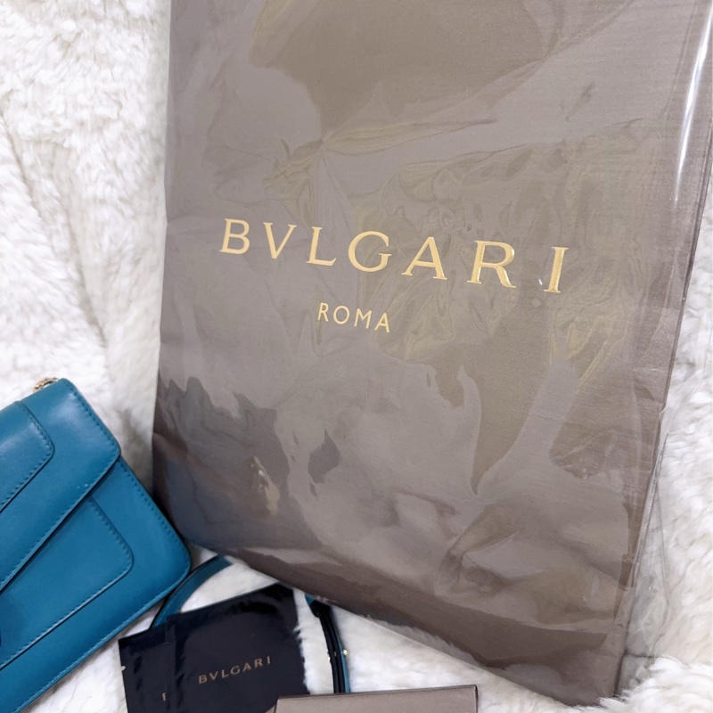 BVLGARI 孔雀藍/綠松石色經典橫版蛇頭包（全配）-44