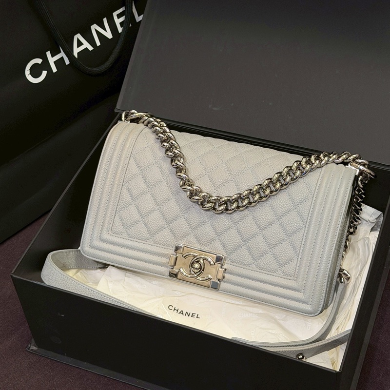 Chanel Le Boy 25 鼠尾草灰 荔枝牛皮鏈條包|高級帥氣感🕶️-3