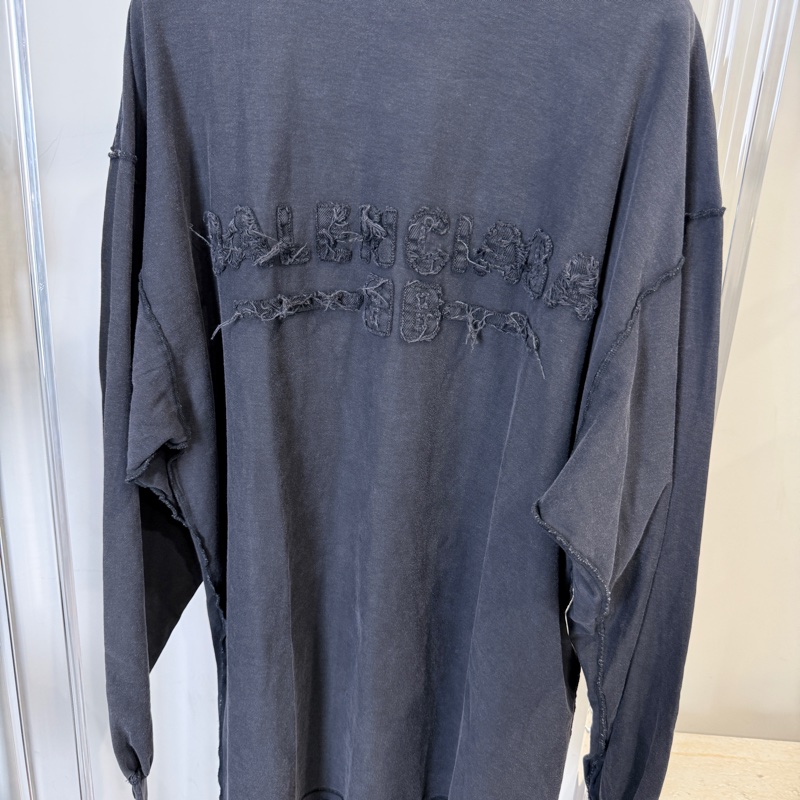 全新✨Balenciaga✨丹寧字母貼布做舊長袖上衣 Oversize 男女皆可-1