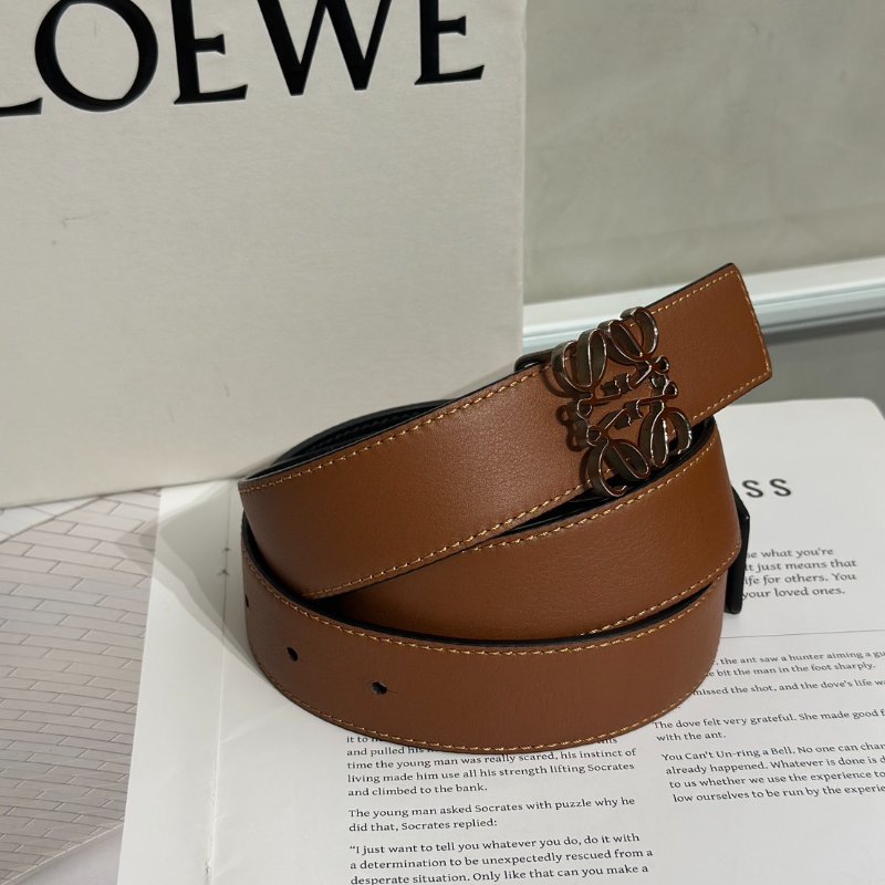 LOEWE Anagram小牛皮腰帶 - 棕銀 95-2