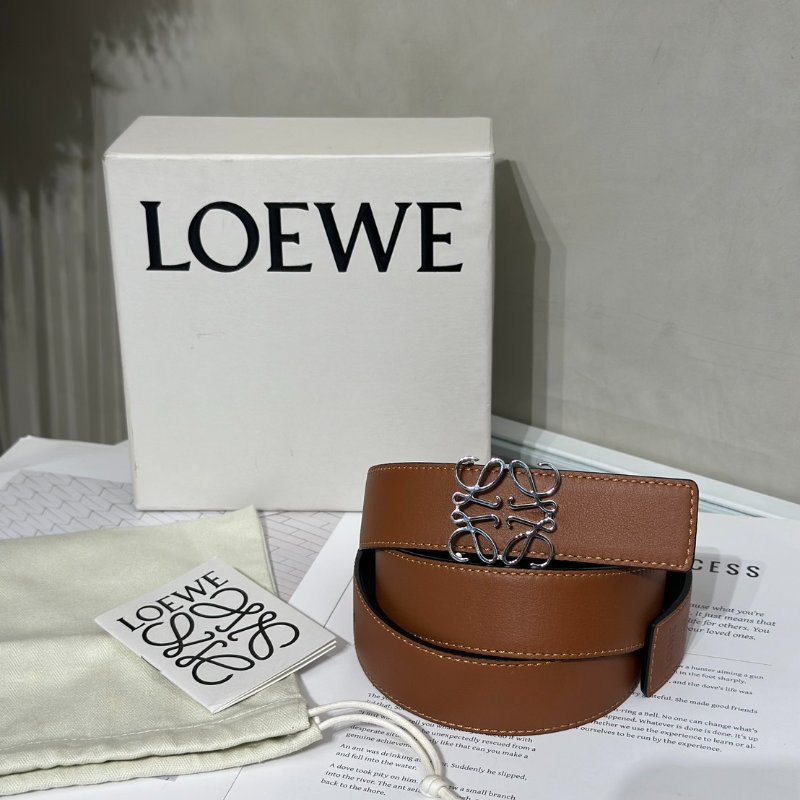LOEWE Anagram小牛皮腰帶 - 棕銀 95-6
