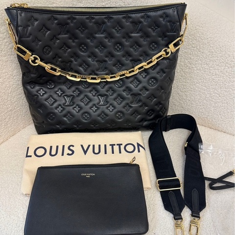LOUIS VUITTON Coussin 小牛皮流浪包 手提、斜挎、單肩包 中號，女款 黑色牛皮