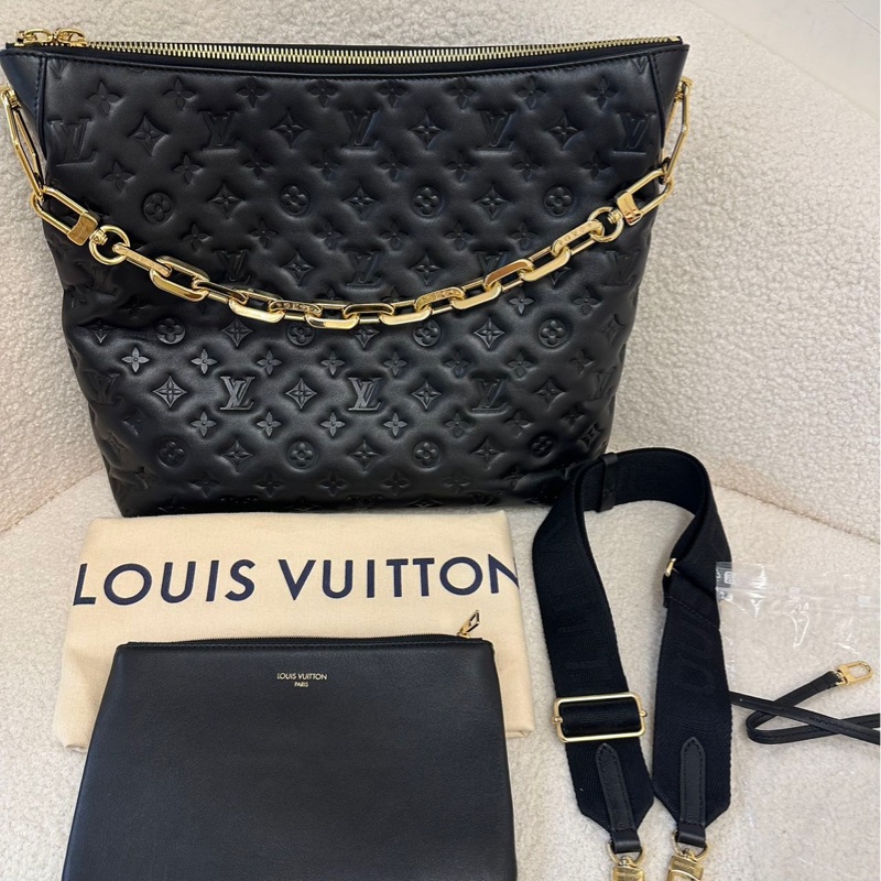 LOUIS VUITTON Coussin 小牛皮流浪包 手提、斜挎、單肩包 中號,女款 黑色牛皮-1