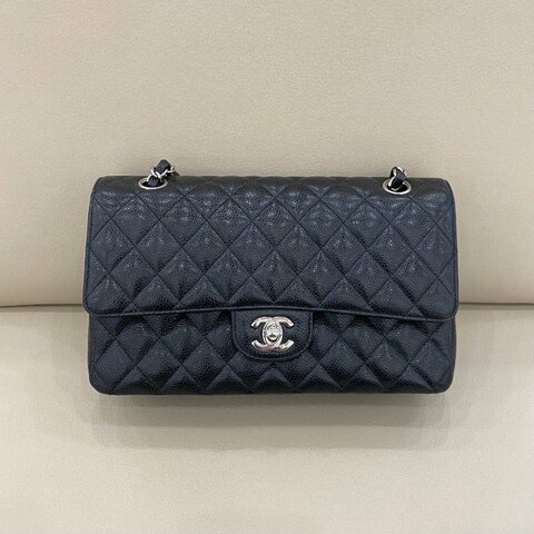 香奈兒/Chanel CF中號 黑銀荔枝牛皮鏈條包