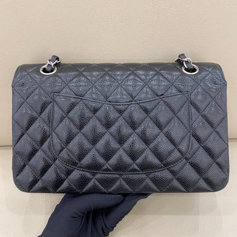 香奈兒/Chanel CF中號 黑銀荔枝牛皮鏈條包-1
