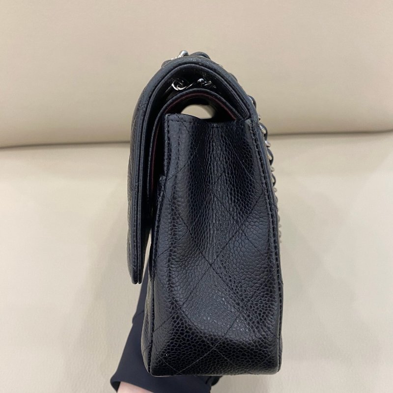 香奈兒/Chanel CF中號 黑銀荔枝牛皮鏈條包-3