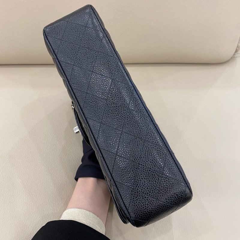 香奈兒/Chanel CF中號 黑銀荔枝牛皮鏈條包-4