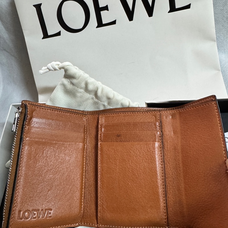 LOEWE 三折短夾/短夾 深藍色粒面牛皮-2