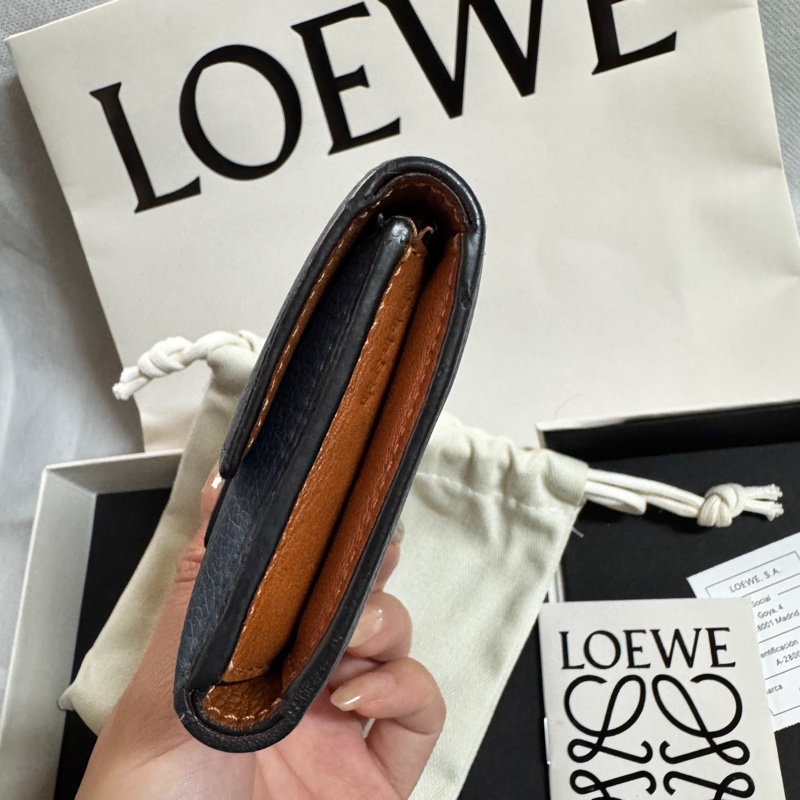 LOEWE 三折短夾/短夾 深藍色粒面牛皮-4