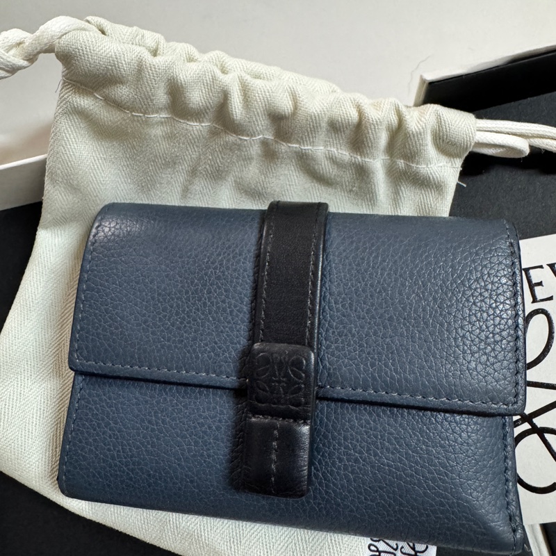 LOEWE 三折短夾/短夾 深藍色粒面牛皮-5