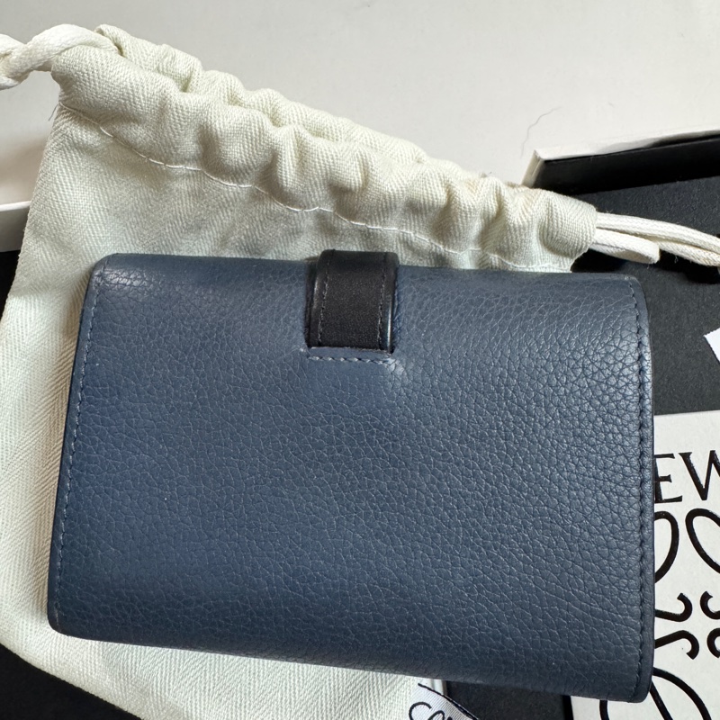 LOEWE 三折短夾/短夾 深藍色粒面牛皮-6