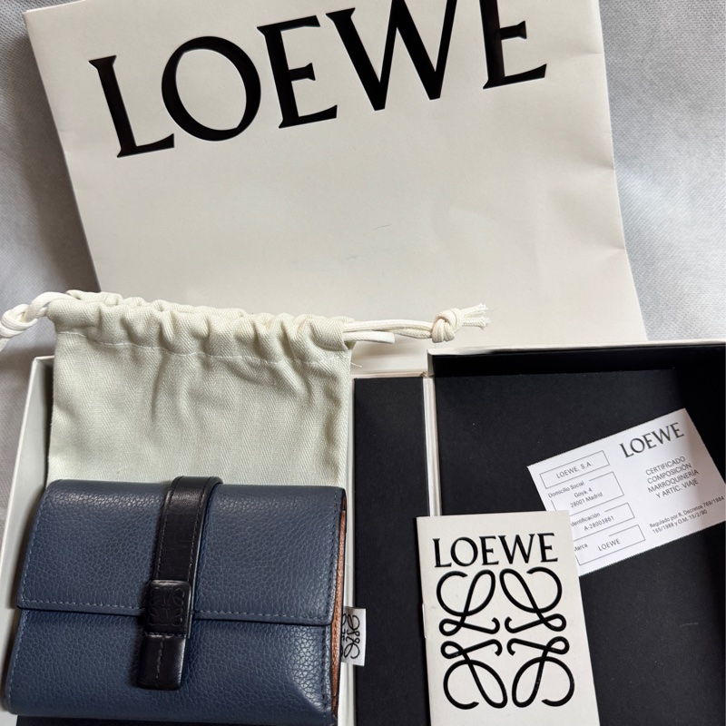 LOEWE 三折短夾/短夾 深藍色粒面牛皮-12