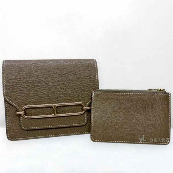 A13177-Hermes Roulis Slim 18大象灰色山羊皮金釦豬鼻腰包-0