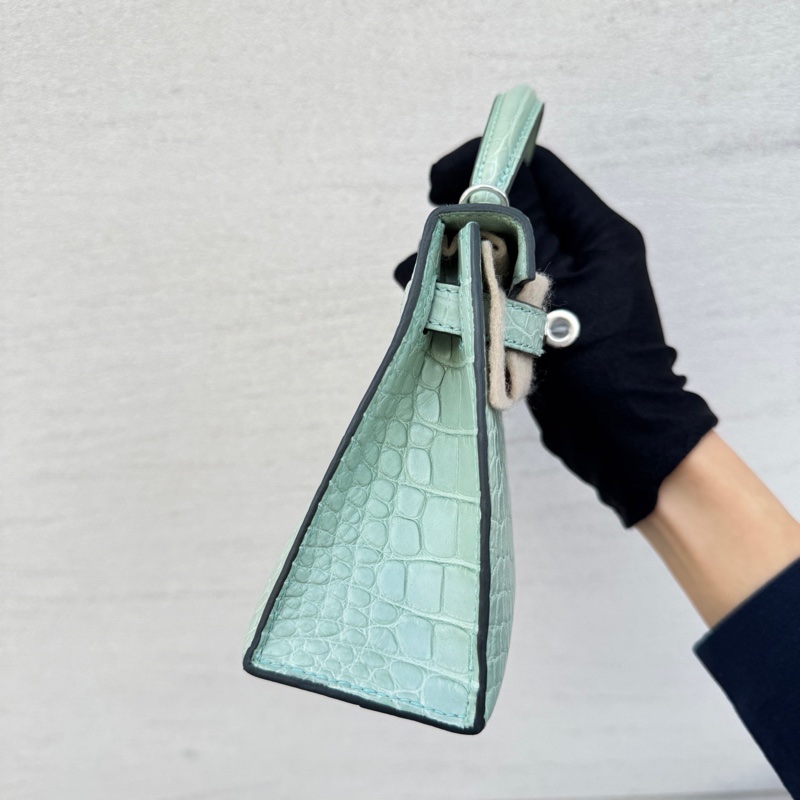 🔥99新🆕愛馬仕Mini kelly二代薄荷綠銀扣霧面鰐魚B刻 ❤️正品-4