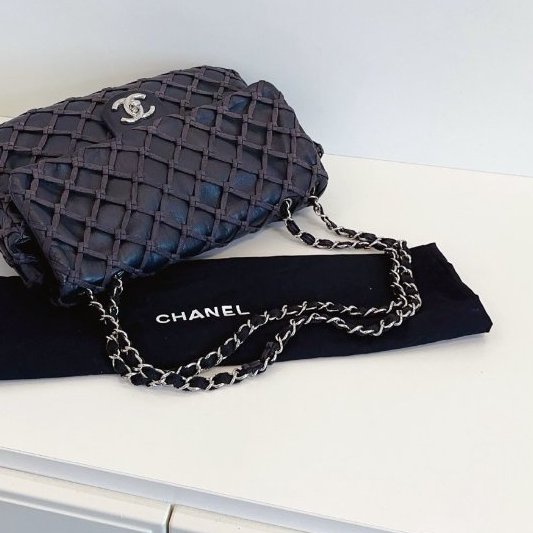 香奈兒/Chanel 黑銀漁網菱格網兜CF Jumbo機場包-10