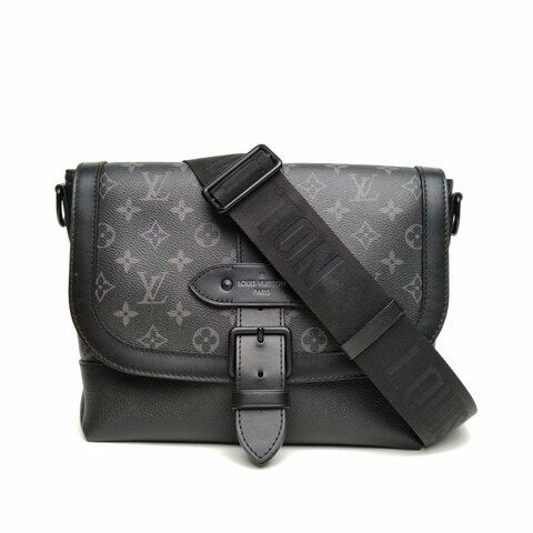 LOUIS VUITTON 黑色PVC晶片Saumur郵差包肩背包