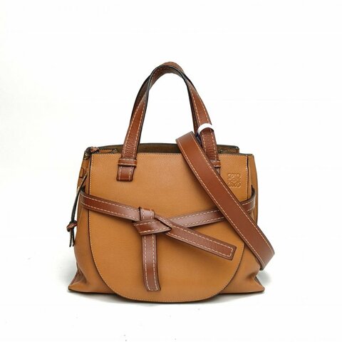 LOEWE GateTote托特手提中號棕色牛皮金扣肩背包