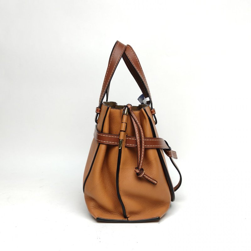 LOEWE GateTote托特手提中號棕色牛皮金扣肩背包-3
