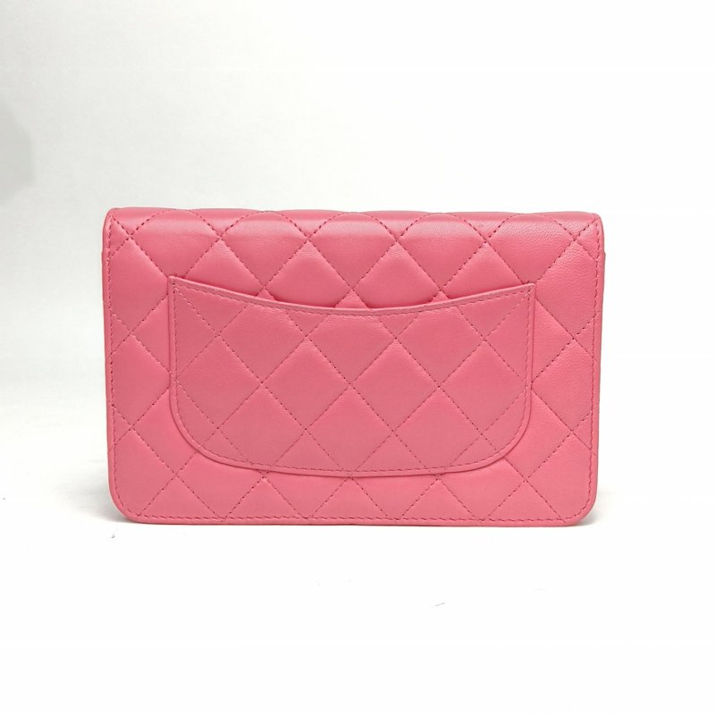 CHANEL 粉色羊皮22開金扣手勢logoWoc斜挎包肩背包-2