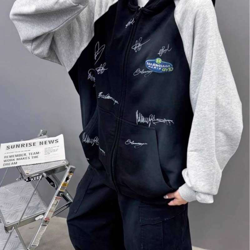 Balenciaga✨2025冬季簽名塗鴉拼接Oversize連帽外套 男女皆可 原價7萬多-0