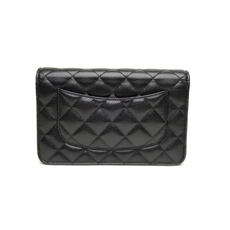 CHANEL CFWOC19黑色荔枝牛皮晶片開金扣肩背包-2