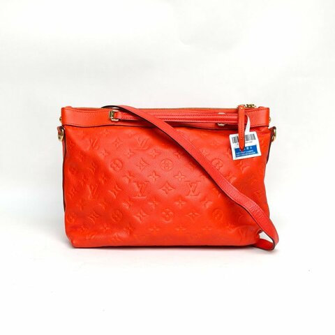 LOUIS VUITTON 橘紅牛皮2014LV紅色老花托特肩背包
