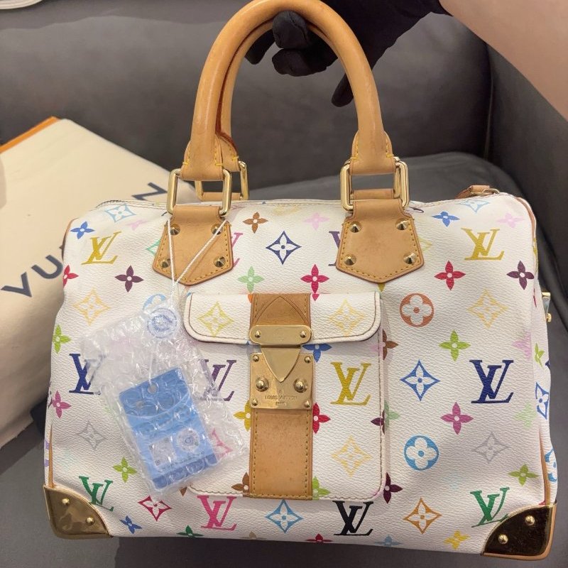路易威登/Louis Vuitton 白三彩Speedy30枕頭包-0