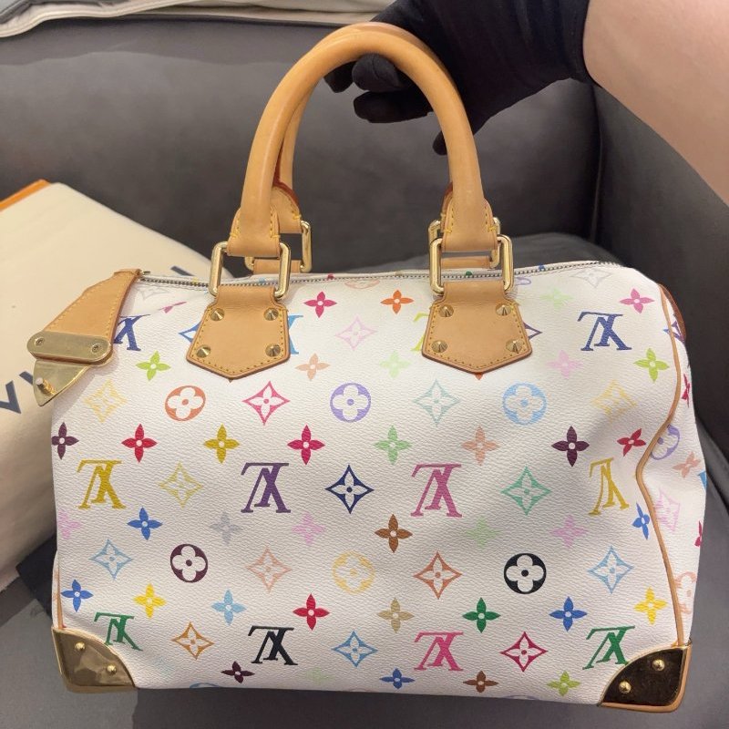 路易威登/Louis Vuitton 白三彩Speedy30枕頭包-6