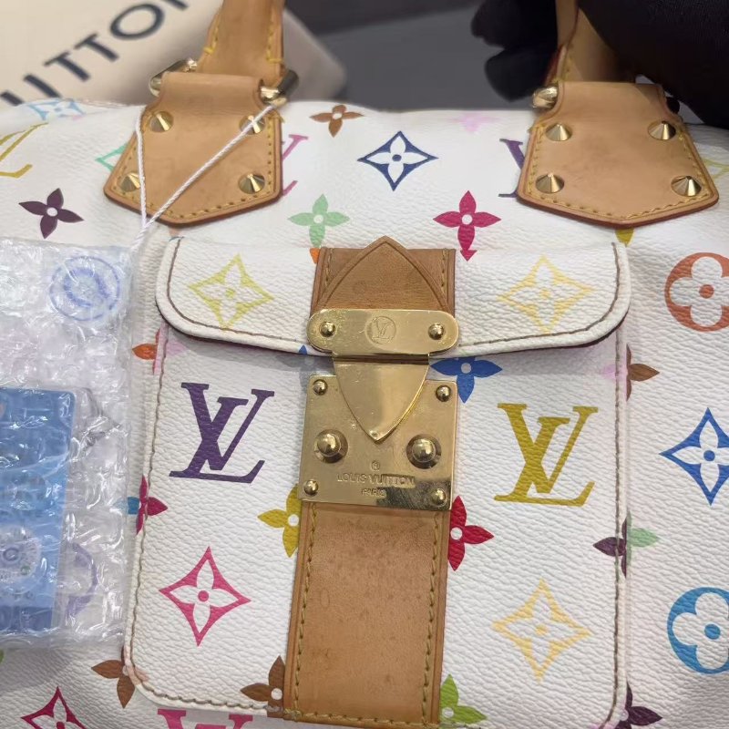 路易威登/Louis Vuitton 白三彩Speedy30枕頭包-9