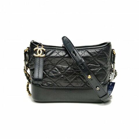 CHANEL GABRIELLE流浪小號20黑色牛皮28開金銀扣肩背包