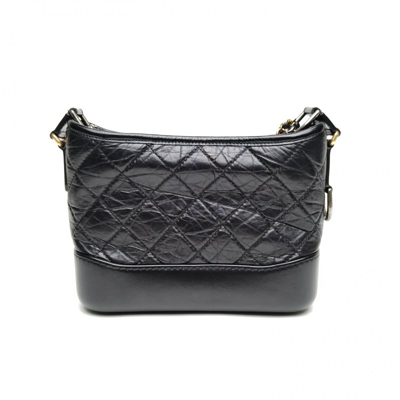 CHANEL GABRIELLE流浪小號20黑色牛皮28開金銀扣肩背包-2