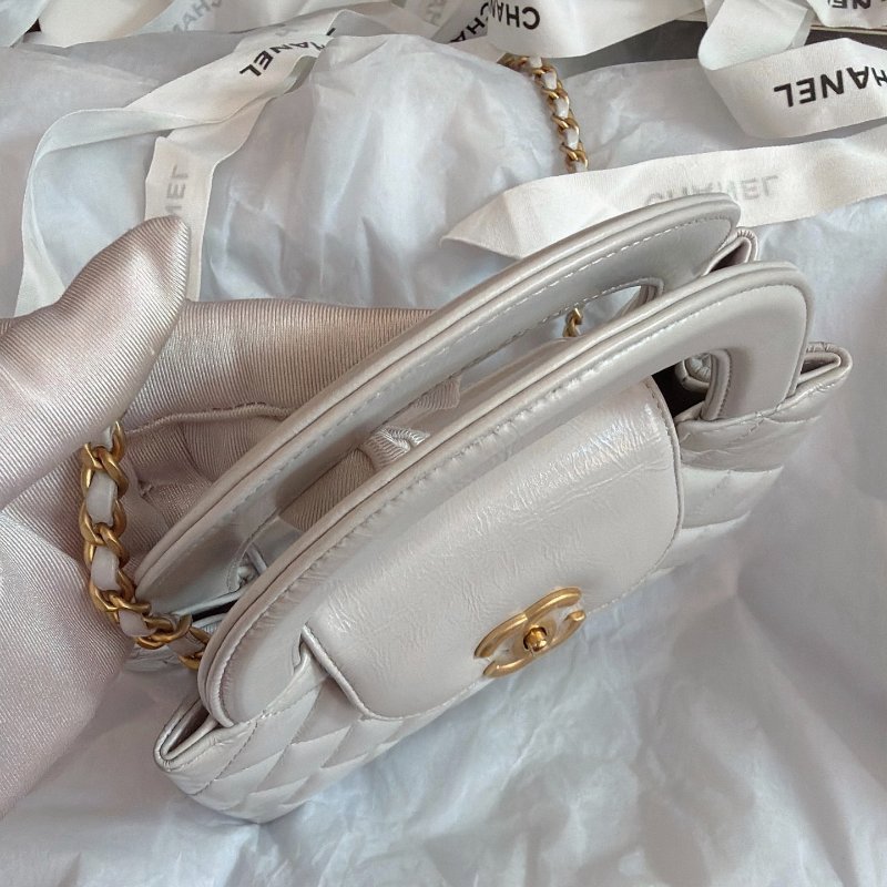 全新品 香奈兒/Chanel Kelly 淺灰色手提包-4
