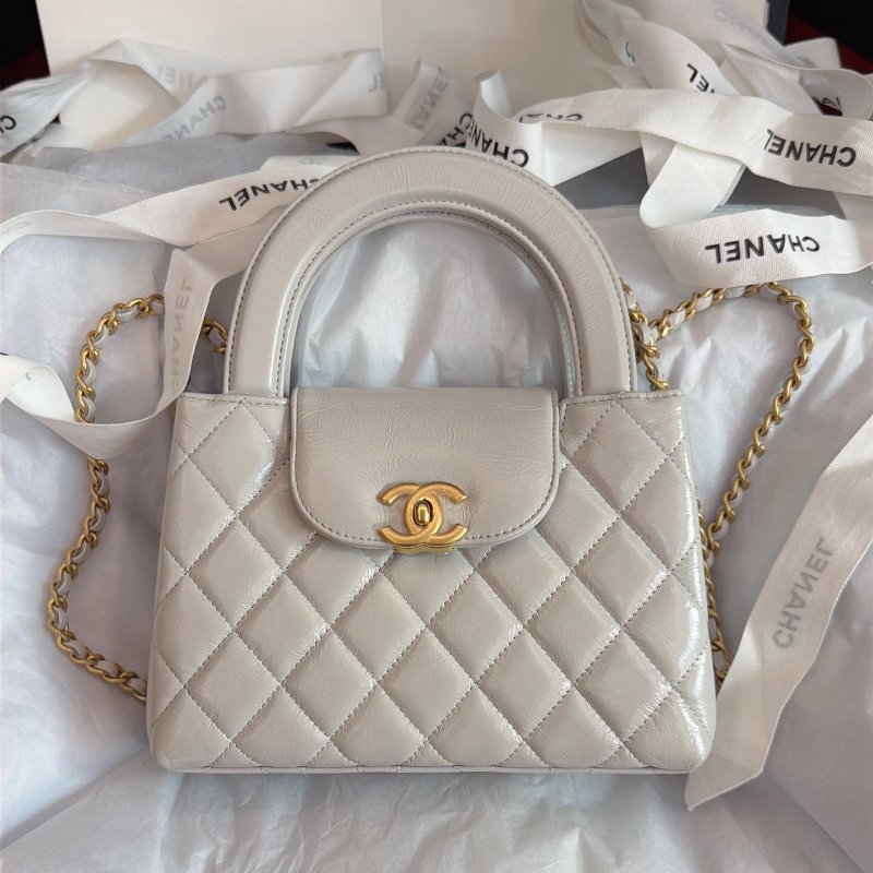 全新品 香奈兒/Chanel Kelly 淺灰色手提包-5