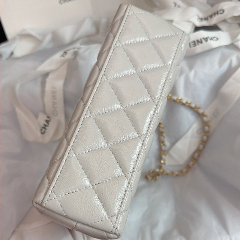 全新品 香奈兒/Chanel Kelly 淺灰色手提包-7