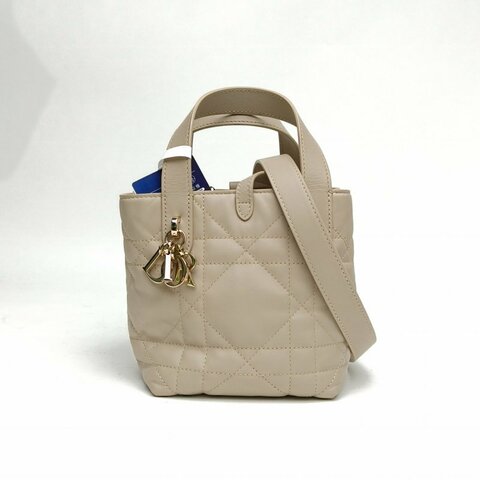 DIOR Toujoursnano豎版手袋米色牛皮金扣2025肩背包