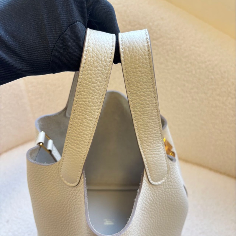 HERMES / 愛馬仕 K刻 菜籃子 18 奶昔白 金扣 鎖鑰匙 狀態非常好-11