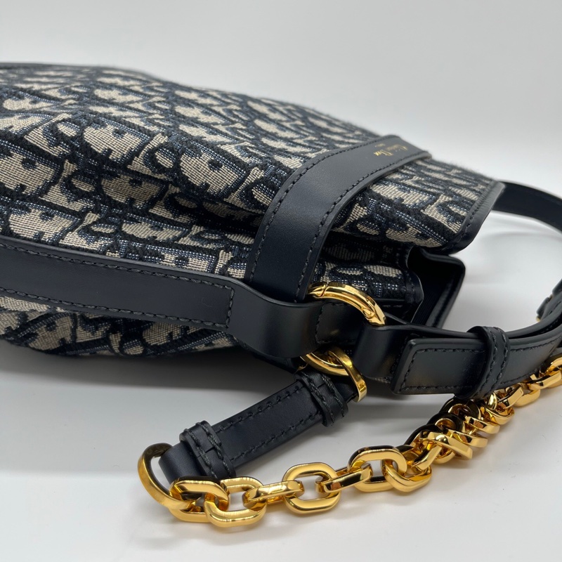 DIOR迪奧 C'est Dior 可拆卸可調節肩帶老花滿印 水桶包手提斜挎包 Oblique印花拼牛皮革 單肩包 女款-13