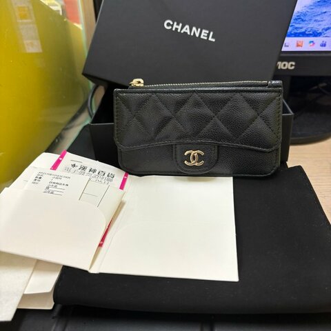 正品 CHANEL香奈兒牛皮荔枝紋短夾