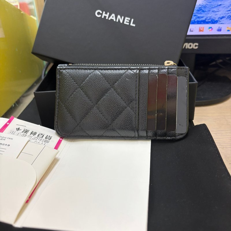 正品 CHANEL香奈兒牛皮荔枝紋短夾-6