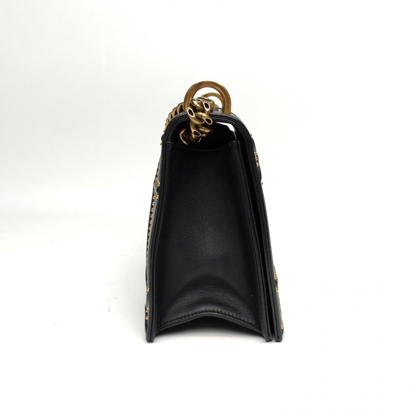 DIOR Diorama盾牌包中號黑色牛皮金扣2019鉚釘飾面肩背包-3
