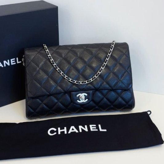 閒置新 香奈兒/Chanel Timeless黑銀魚子醬腋下包-0