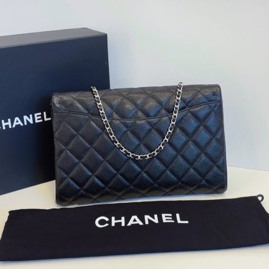 閒置新 香奈兒/Chanel Timeless黑銀魚子醬腋下包-1