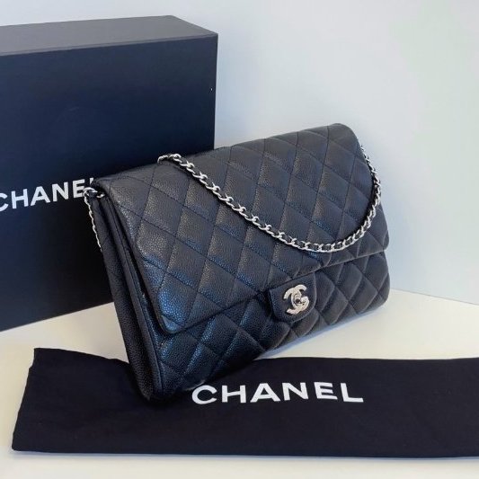 閒置新 香奈兒/Chanel Timeless黑銀魚子醬腋下包-2