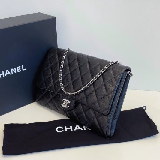 閒置新 香奈兒/Chanel Timeless黑銀魚子醬腋下包-3