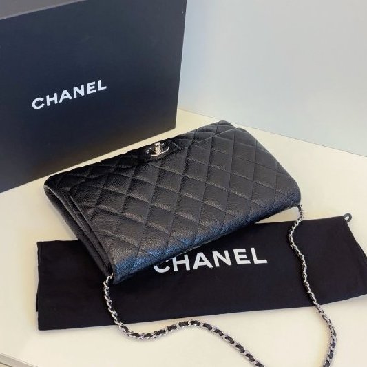閒置新 香奈兒/Chanel Timeless黑銀魚子醬腋下包-4